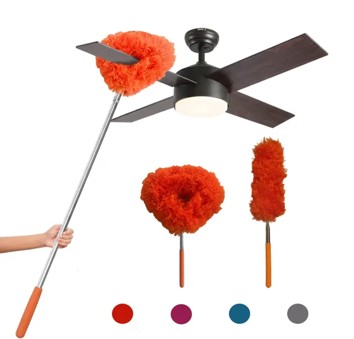 Extendable Ceiling Fan Cleaner Duster Set, 13-31 in Reach Extender, Lightweight Washable Reusable Microfiber Duster Head Tool, Flexible Brush Handle for Cleaning Walls, Bookshelves, Microfiber Dusters/Duster Heads