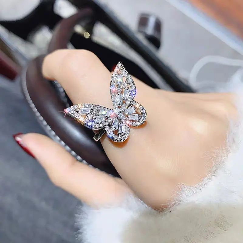 Sparkling Butterfly Ring - Golden Plated with Full-Paved Shining Zirconia  A Symbol of Fashion & Beauty for Daily Wear and Party Looks Elegant Rhinestone Ring Animal Theme Ring
