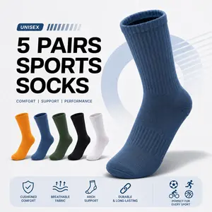 JUPICHUBI Mens Womens 5 Pairs Arch Support Crew Socks, Seamless Toe Combed Cotton Athletic Socks, Moisture Wicking Breathable Sports Socks, No-Slip