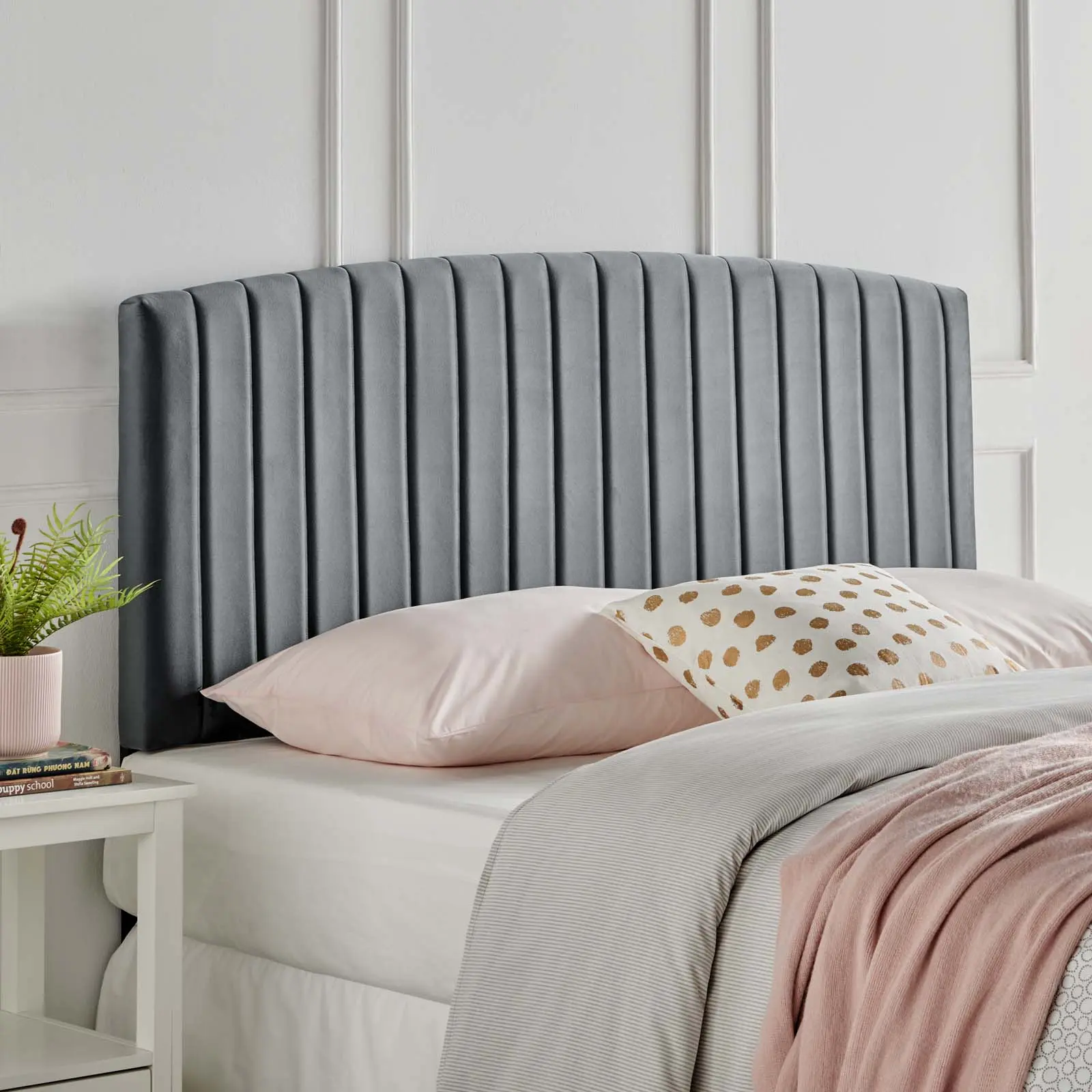 Modway Rebecca Performance Velvet Twin Headboard - Charcoal, Dense Foam, Adjustable Mounting Positions, Height-Adjustable, Ideal for Guest Rooms & Kids’/Teens’ Bedroom Decor, Teen Room, Kid Room