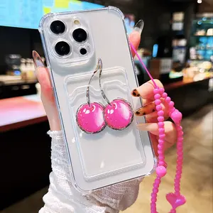 Transparent Cherry Illustration Phone Case, Cute Lanyard Design, Shockproof Thickened Protective Cover Compatible with iPhone Models 6-16 Pro Max Aesthetic Accessories