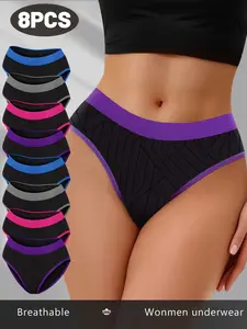 Elegant Fashion Low Waist Seamless Fit Panties, 8pcs Value Pack, Women's Underwear, High-End with Colorful Edges, All Seasons