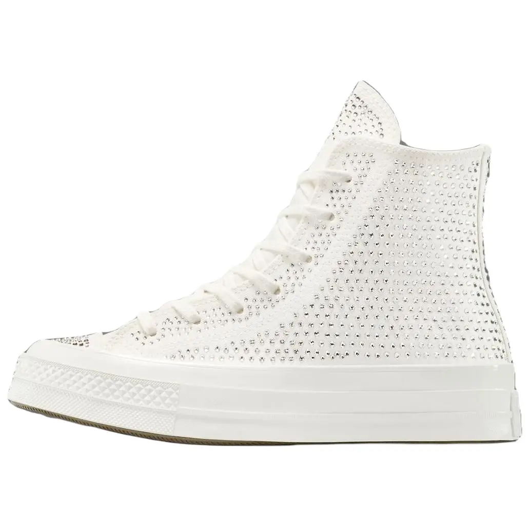 Converse Chuck 70 High 'Vintage White' x Swarovski Men's High-Top Sneaker - Crystal Accents, Round Toe, Lace-Up Closure, Casual Wear, Fashion-Forward Design, US Sizes 5-12 (US M 10), Closed