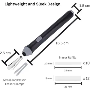 Portable Battery-Powered Automatic Electric Eraser with 22 Replaceable Rubber Refills for Graphite Technical Drawing, Art Sketching (All Seasons Use), Batteries