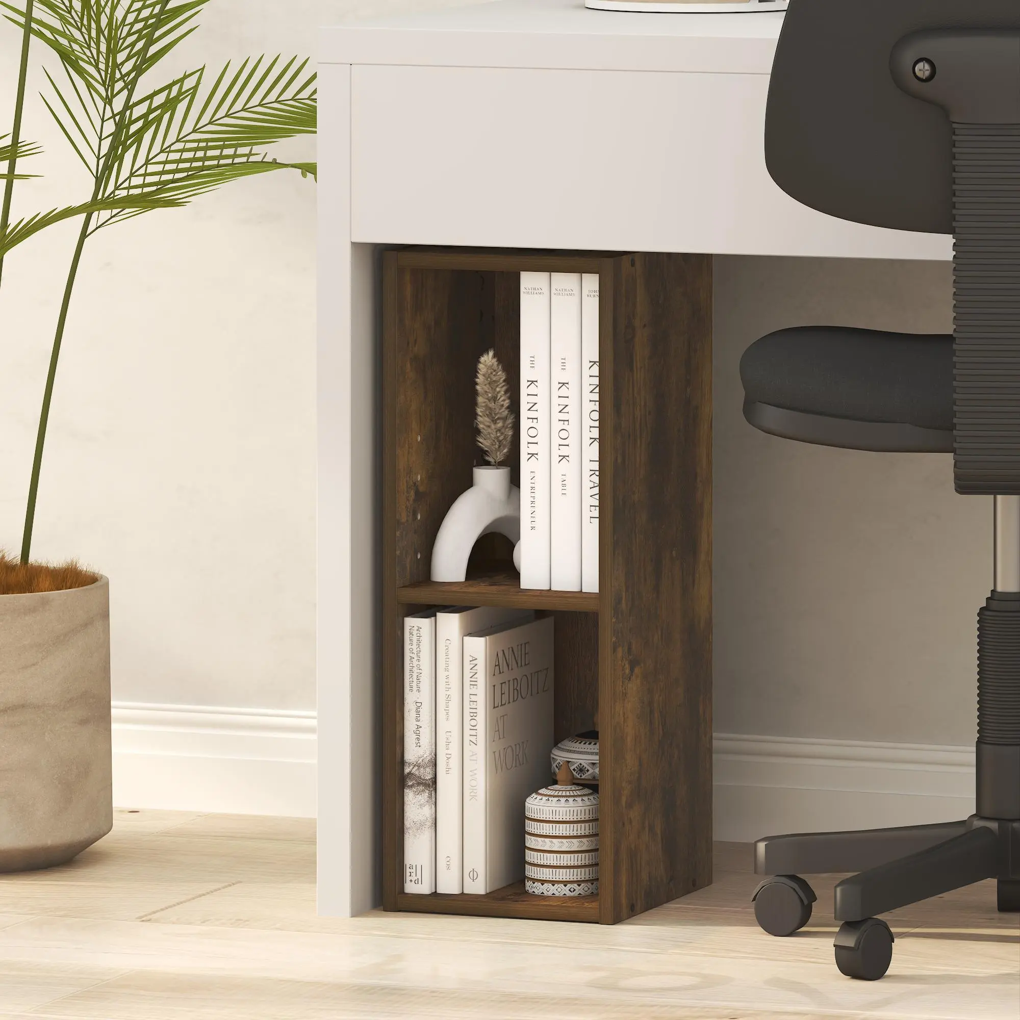 FULDA 2-Tier Narrow Open Engineered Wood Display Shelf - Open Storage, 8" Width Space-Saving Single Unit Bookcase, Back Panel Adds Extra Stability, 9.3x7.9x21.2in Vertical Frame, Living Room/Bedrooms/Home Office Book Organization Furniture