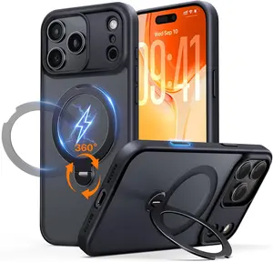 PuyaTeya for iPhone 17 Pro Max Case: with 360° Spin Magnetic Stand, Camera Control Button, Fit for MagSafe, Military Drop Protective Slim Phone Cover for 17 ProMax with Ring Kickstand, 6.9", Black