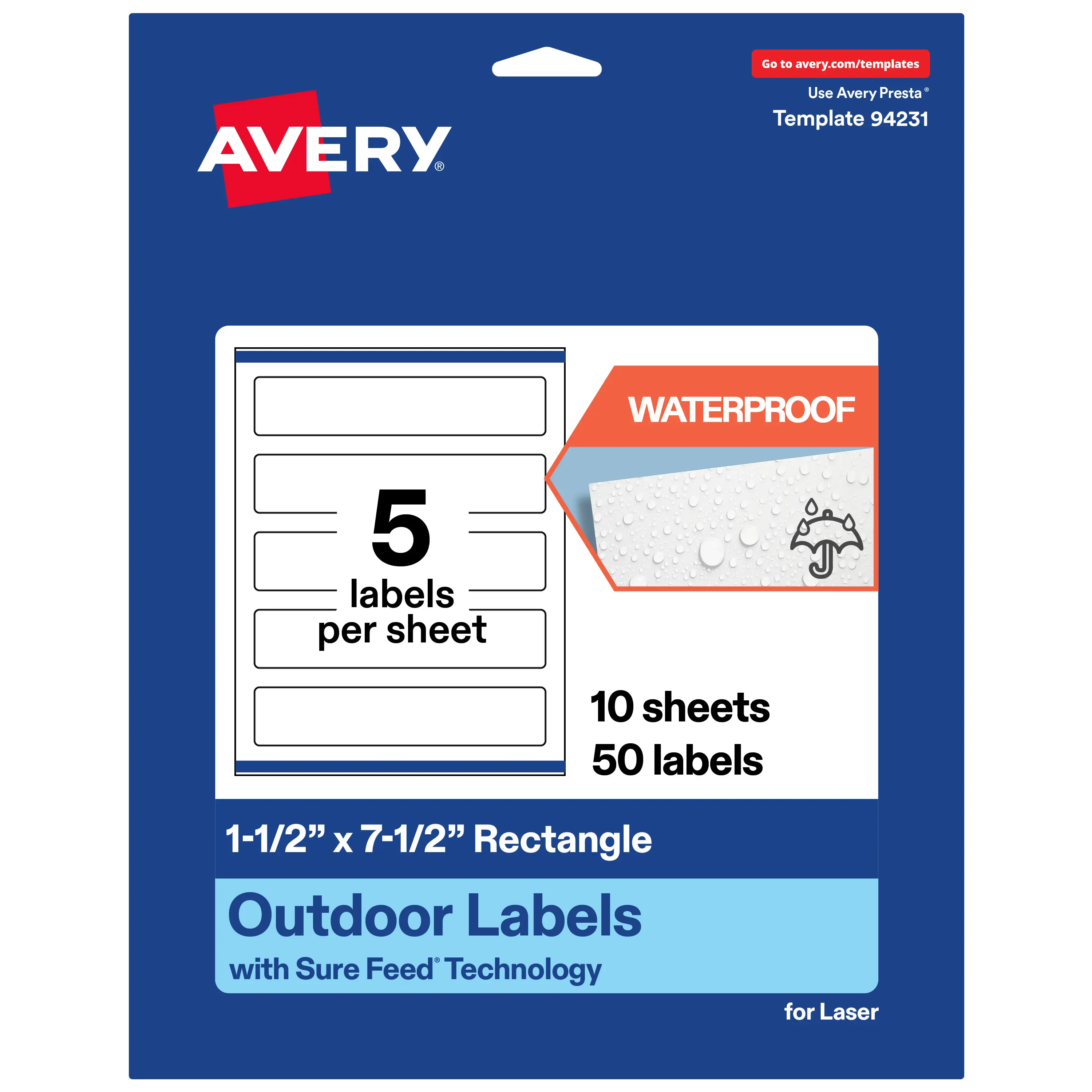 Avery Outdoor Waterproof Labels, 1.5" x 7.5" Rectangle