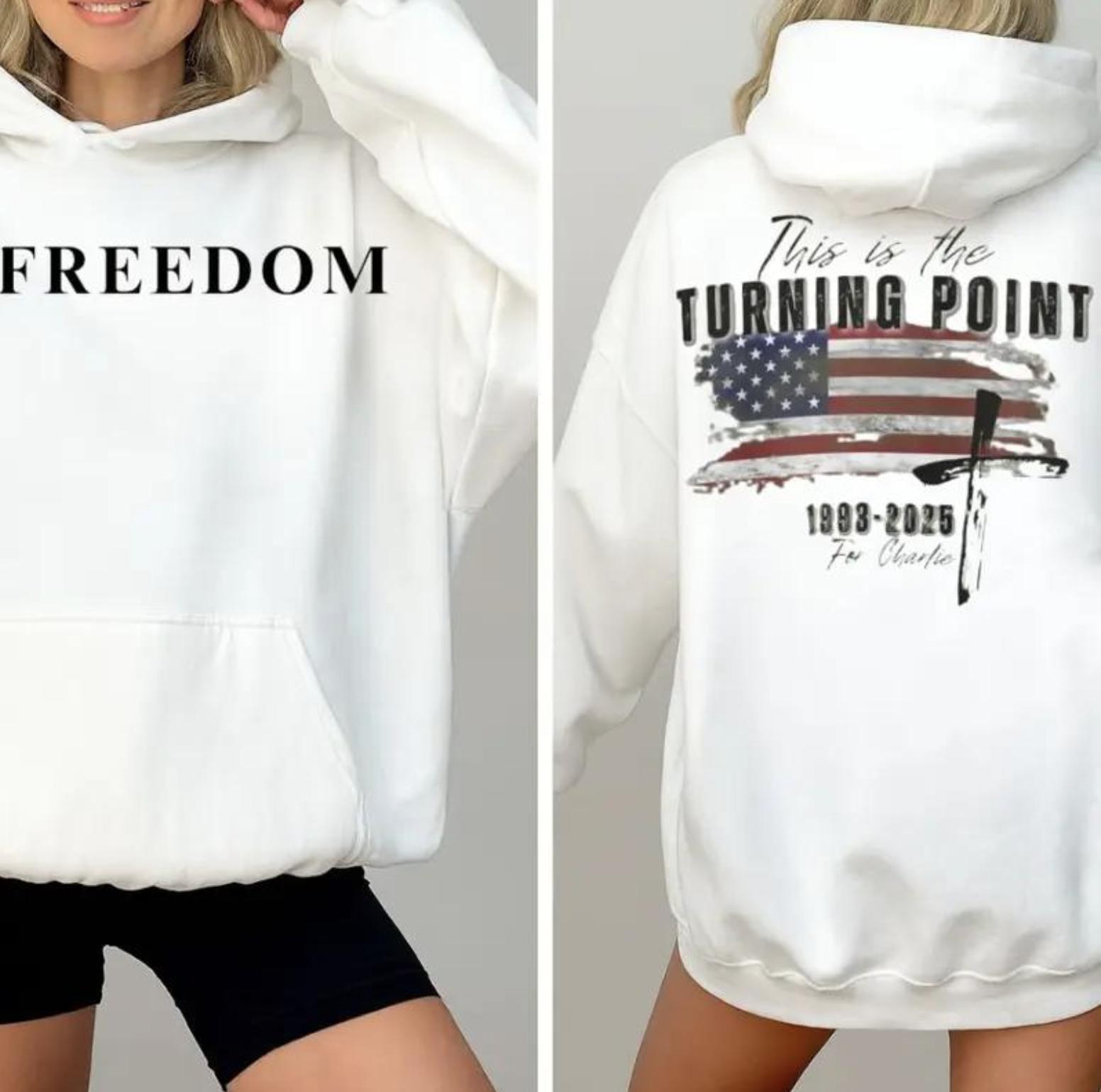 This Is The Turning Point 1993-2025 For Charlie Hoodie, Freedom, Patriotic, God Bless America, Christian Cross, Flag USA, Charlie Kirk, For Men, For Women