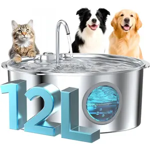 Water Fountain for Large Dogs: Stainless Steel  Fountain Water Bowl - 3.2Gal/406oz/12L Super Quiet Big  Water Fountain with Visual Water Level - for Large Dogs Cats and Multi-Pet
