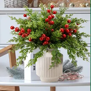 Artificial Christmas Tree Branches Set with Berries, Perfect for Holiday Wreaths, Vase Decorations & Xmas Trees, Home Ornament