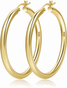 4mm Thick  Chunky Earrings Steling   Hoops Earrings For Women Hollow Tube Hoops Earrings Thick  Hoop Earrings  Lightweight  Hoop Large Earrings 20/30/40/50/60MM