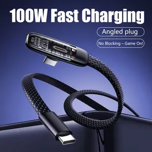 90 Degree Bendable Fast Charging Data Cable, Pd100w Max Flat Charge Line, 6a Transparent Shell, USB-C Charger Type C Charge for iPhone Macbook iPad