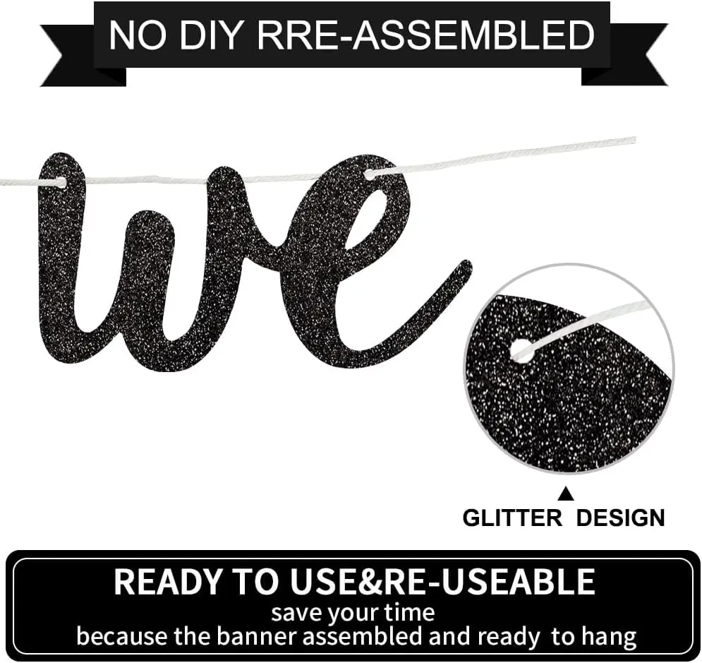 Black Good Luck We Will Miss You Banner,Pre-Strung Glitter Retirement Party Sign Garland,Going Away Farewell Party Decorations, Graduation Party Supplies (No DIY）