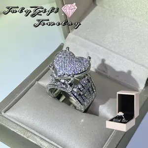 Women's Love Heart CZ Cluster Statement Big Architecture Ring