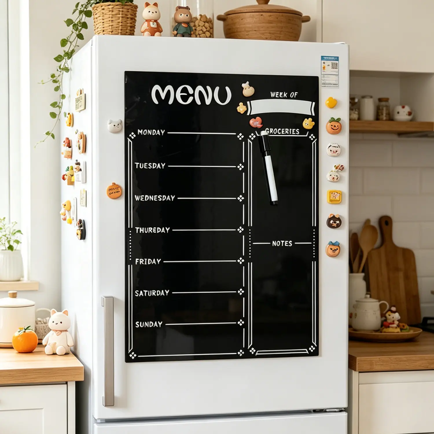 2 Pack Weekly Magnetic Calendar for Refrigerator - 17x12” Stain-Resistant Dry Erase Fridge Calendar Whiteboard with Large Writing Space for Schedules, Chores & Meals - With 6 Markers & Eraser