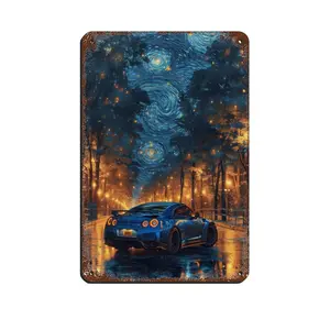 Vintage Metal Tin Signs GTR R35 Starry Night Cool Car Sports Racing Car Metal Signs, Customize for Office, Business, Home, Workplace, Airbnb, Delivery Signs, Rust Free,Aluminum, Fade Resistant