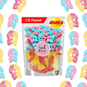 Bubs Sour Dizzy Skulls & Gaint Skulls Mix - 1/2 Pound Bag - Soft Sour Candy - Swedish Candy Snack Sweet - Unique Skull Shape & Flavored Foam Design - Ideal for Munching on Any Occasion