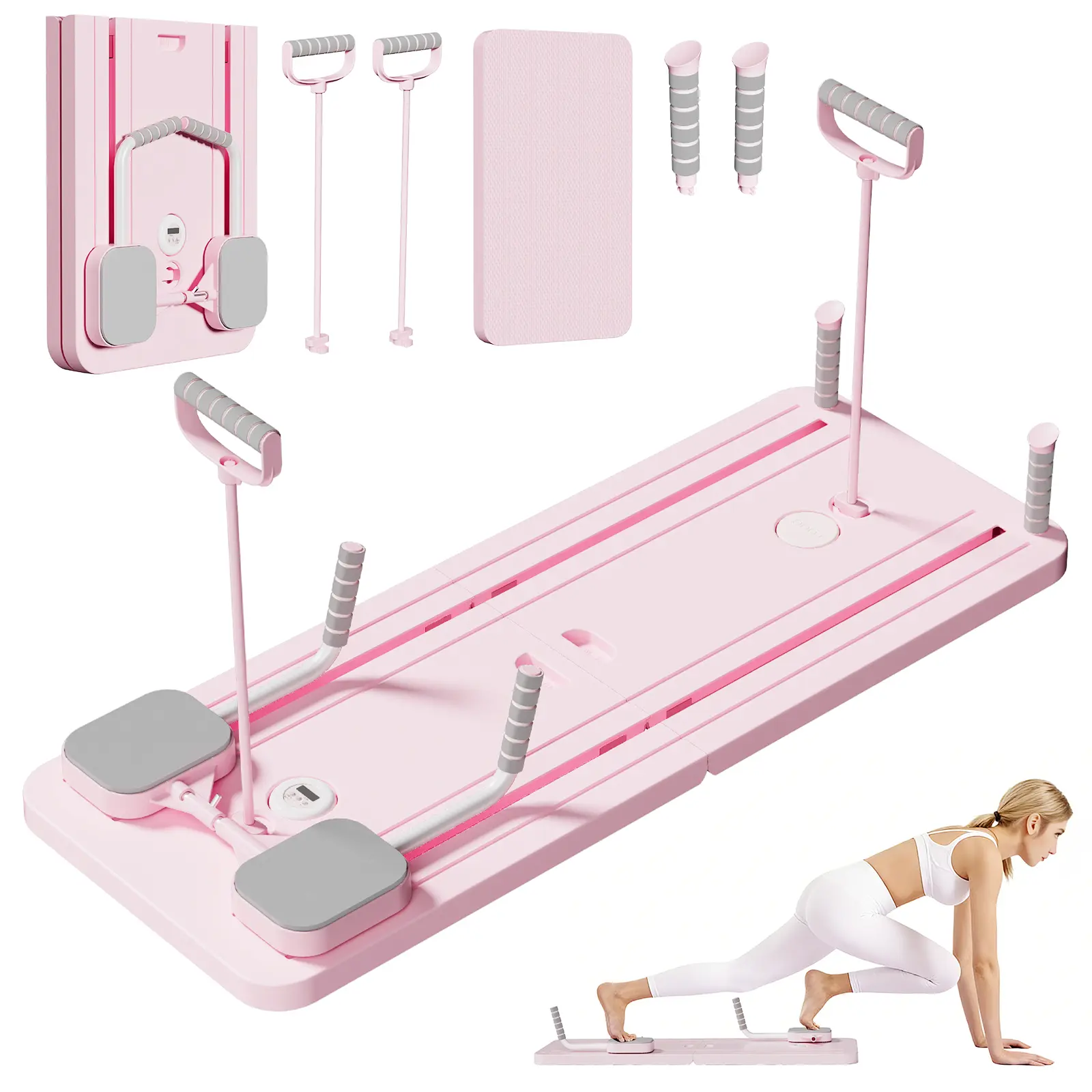VigorBrawn Multifunctional Pilates Board - Foldable System with Timer, Home Gym Abdominal Core Trainer, 300LBS Capacity Balance Gear, Portable Pedal Puller Reformer for At-Home Ab Training