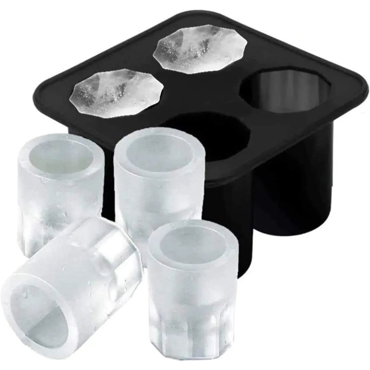 Reusable 4-Cup Silicone Ice Cube Mold Tray with Free Dog & Cat Grooming Combs - Pet Grooming Supplies, Kitchen Tool for Summer Bar Parties, Frozen Whiskey Cocktails