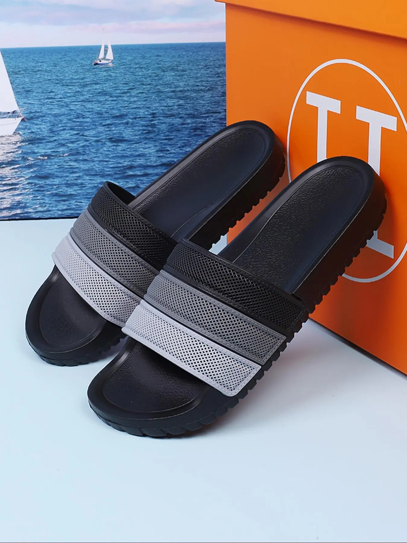 Men's Summer Commute Gradient Slippers, Eva Soft Sole Outdoor Trendy Flip Flops, Casual PU Leather Less Than Ankle Height Shoes, Casual Fashion Slippers, Stylish Summer Slippers