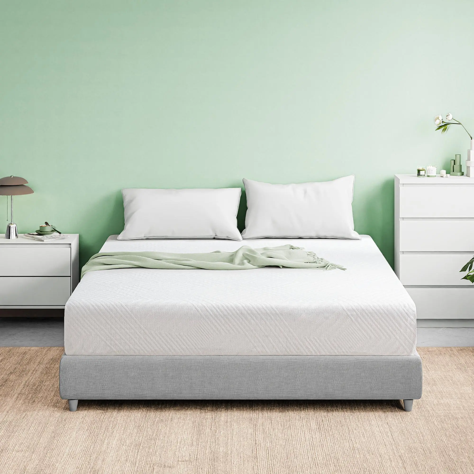 EGO White Green Tea Memory Foam Mattress – Fiberglass-Free, CertiPUR-US Certified, Cooling Gel Infused, Graphene Technology Queen & King Breathable
