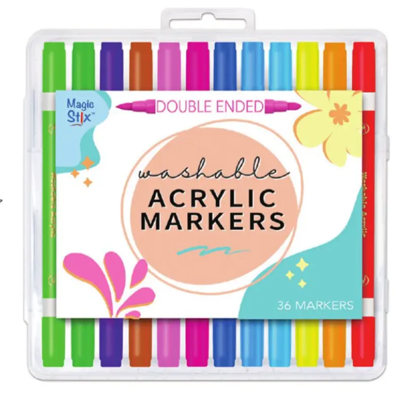 NEW! Magic Stix, Double-Ended Washable Acrylic Markers– Dual Tip (Bullet + Fine), 36 Pack