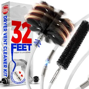 32  Dryer Vent Cleaner Kit, Upgrade Flexible Lint Brush with Drill Attachment, Extends Up to 32  for Easy Cleaning,Use with or Without a Power Drill