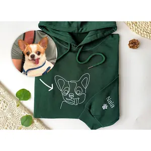 Custom Embroidered Dog Hoodie,Personalised one-line Pet Sweatshirt,Dog Mom Sweater,Unisex Embroidered Hoodie,Custom Gifts For Dog Lovers Menswear Stylish Embroidery Breathable Fabric Underwear Man Pullover Crewneck