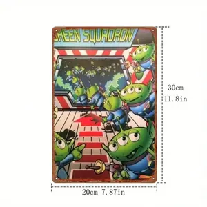 Aluminum Alien Toy Story Retro Wall Art Sign for Game Room Home Bar Decor, Classic Green Alien Squadron Art with Vibrant Colors & Durable Finish, Decoration Artistic
