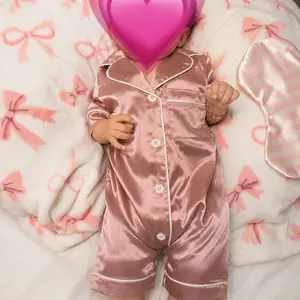 Ma&Baby Infant Baby Girl Boy Silk Jumpsuit Pajamas Short Sleeve Button-Up Satin Pjs Footie  Romper Pajama Nightgown