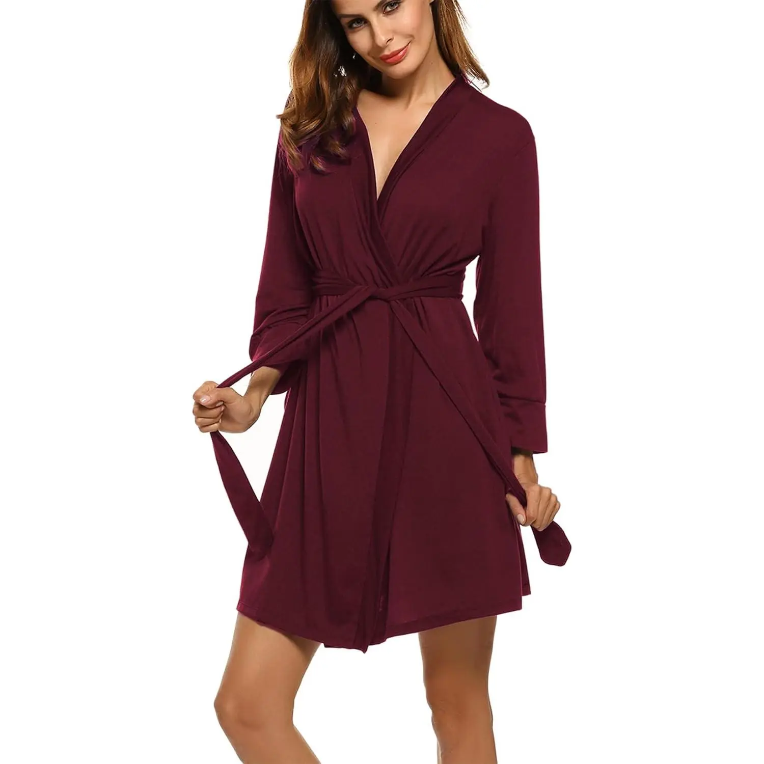 Womens Robe Lightweight Robes Short Knit Bathrobe Soft Ladies Sleepwear with Pockets
