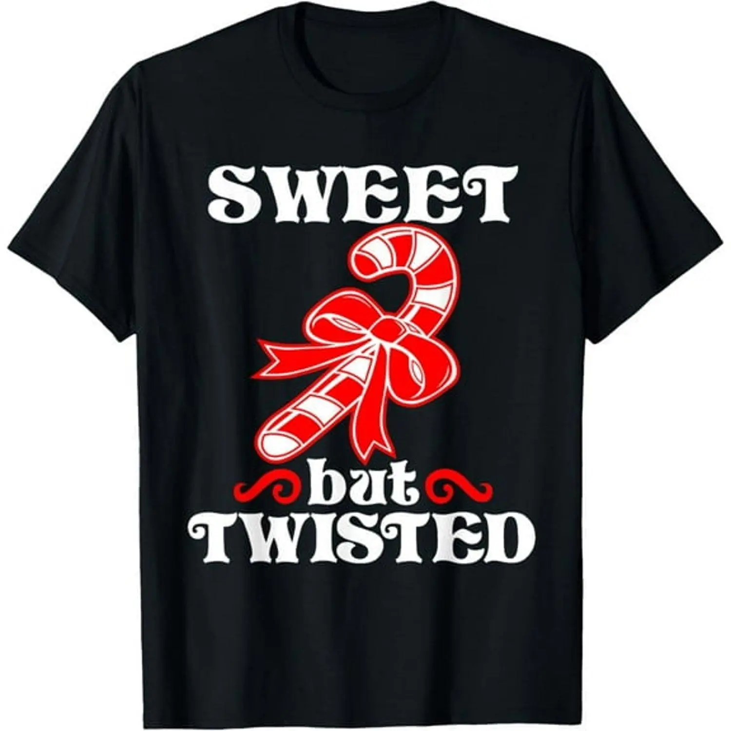 Women's Short-Sleeve Round Neck Streetwear T-Shirt - Candy Cane Sweet But Twisted Funny Christmas Graphic, Vintage-Inspired Unisex Holiday Party Gift Top, Shortsleeve