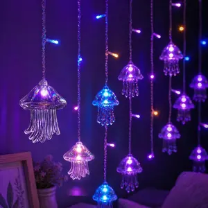 Jellyfish String Lights for Bedroom, USB Hanging Fairy Lights with Remote, Aesthetic Wall Decor Lights for Girls Room, Soft Ambient Lighting for Dorm, Bed, Window