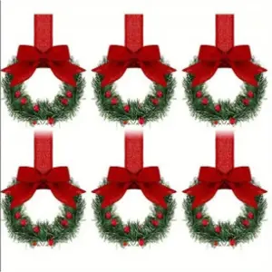 holiday 6PCs Christmas Kitchen Cabinet Mini Wreath Hanging Decorations with Bows and Berries 5.12inch Artificial Wreaths for Windows Cabinets Chairs Doors Stairs Festive Plastic Wreath Decorations buffalo plaid bow cedar wreath Cartoon Pattern Drinking Cu