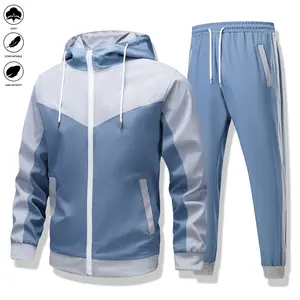 Men's 2-Piece 4-Season Athletic Sports Set - Full-Zip Hooded Jacket, Contrasting Design Striped Cuffs Pants, Breathable Fabric, Athleisure Wear - Workout Gym Clothing, Mensfashion Jackets