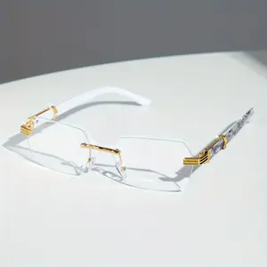 Vintage-Style Irregular Frame Men's Glasses Zinc Alloy Transparent Rimless Lenses for Classic Look