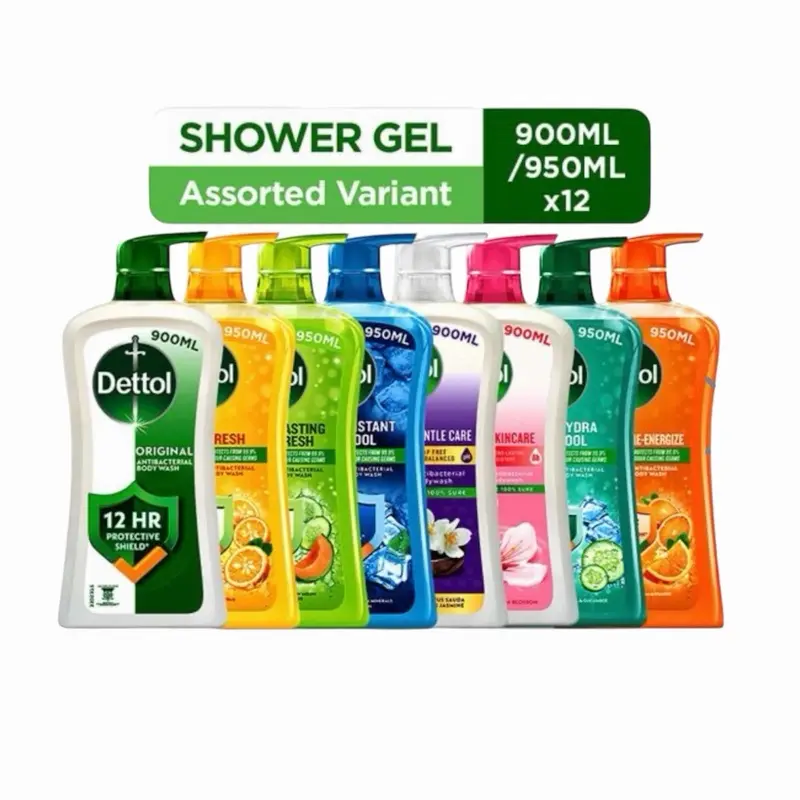 Dettol Body Wash & Shower Gel Variety Bundle, 900ml Large Bottle - Gentle Scent Cleanser for Sensitive Skin Daily Care, TikTok Choice, Effective Cleansing Bath Product