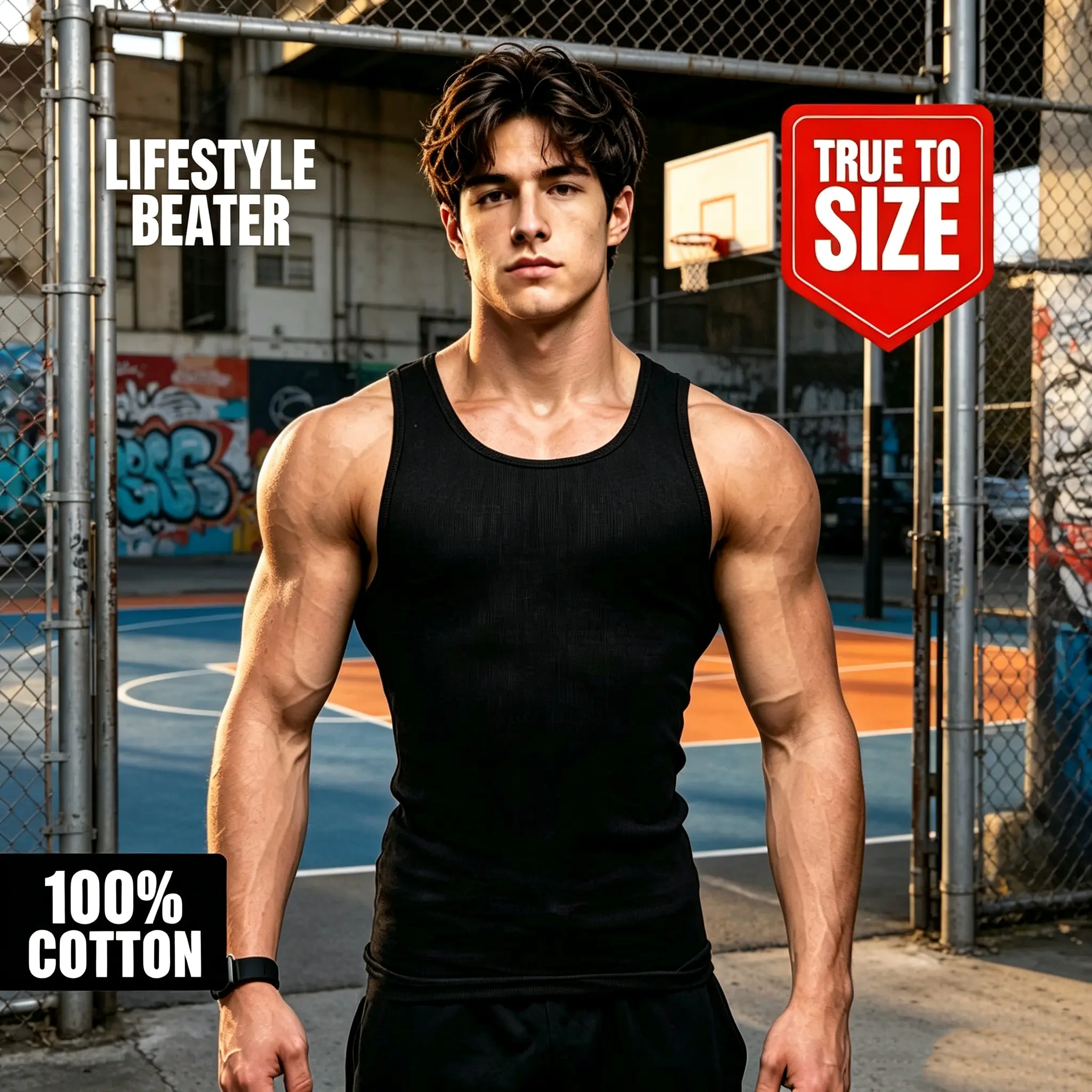 Slim Fit Men Ribbed Tank Top, 100% Cotton Workout Muscle Beater Undershirt For Basketball tiktokshopbacktoschool