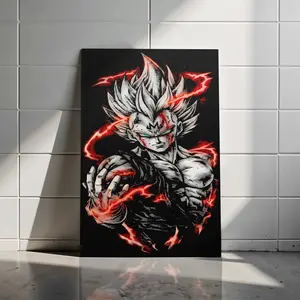 Majin Warrior Power DBZ Inspired Poster- Anime Graphic Apparel for Saiyan Fans and Dark Aesthetic Style