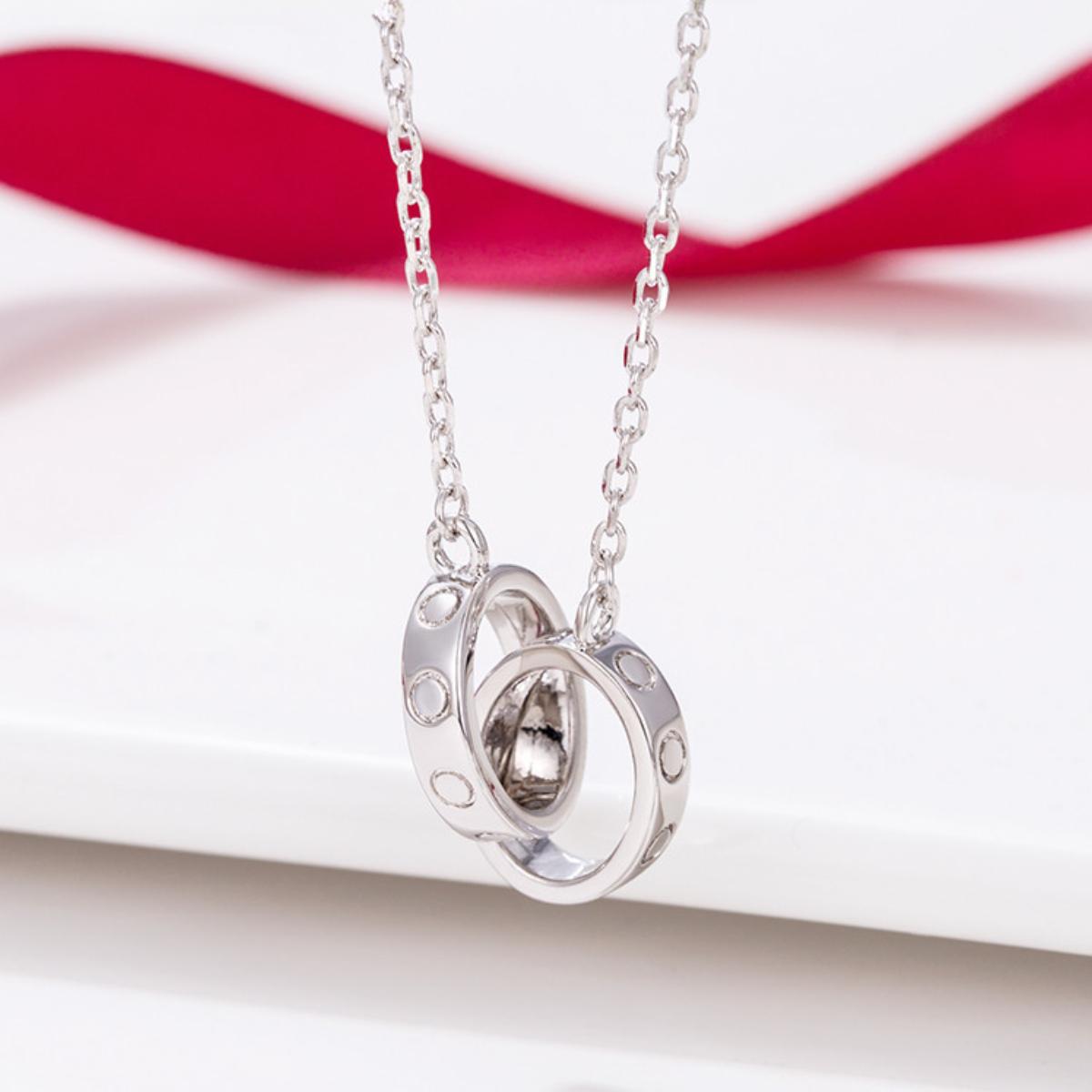 Dainty Interlocking Circle Pendant Necklace for Women, Minimalist Intertwined Ring Charm with Sparkling Accents, Luxury Everyday Wear Jewelry, Perfect Gift for Girlfriend, Anniversary, Birthday, Valentine's Day, Bridesmaid Gift, Trending Accessory