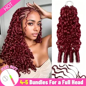Bling Hair 99J Burmese Curly Knotless Pre-Separated Crochet Hair Extensions For Braids Feather Line 100% Human Hair Burgundy Color 18-24inch