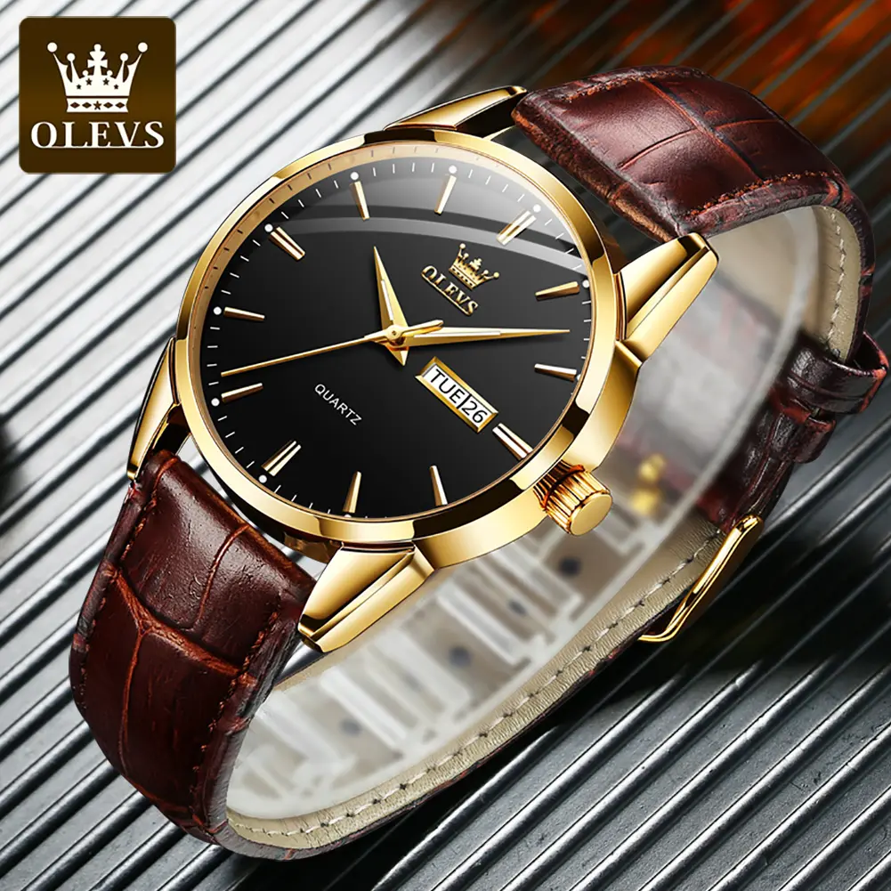 OLEVS Men's Watch Quartz waterproof glow-in-the Dark Date Leather Strap Watch Birthday Gift Men's Watch 6898 Modern Fashionable Wristwatch Reloj de cuarzo para hombre