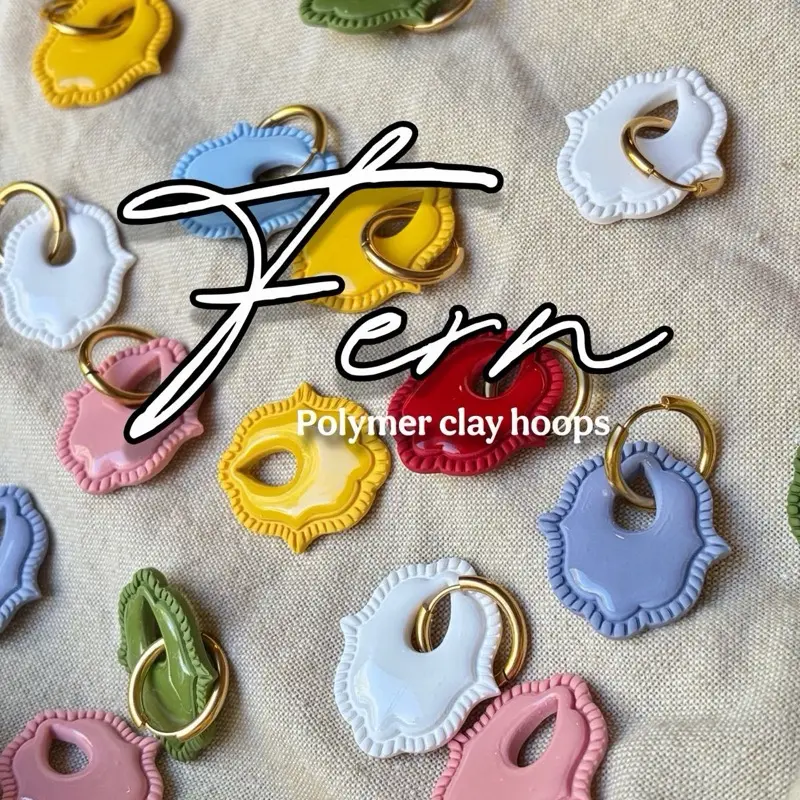 Fern dangles hoops earrings dangles polymer clay stainless steel lightweight handmade