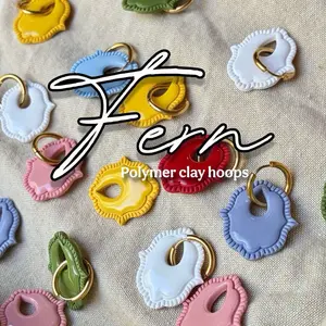 Fern dangles hoops earrings dangles polymer clay stainless steel lightweight handmade