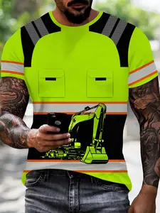 Excavator Safety Shirt Printed T-Shirt, Industrial Style Short Sleeve, Fashionable Comfort Design, Perfect for Daily Wear, Ideal Gift Choice