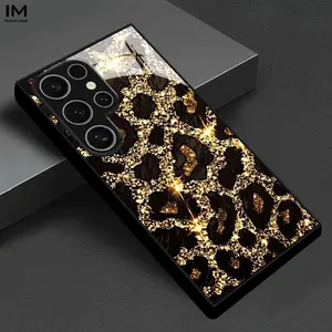 Golden Flash Leopard Print Decorative Fabric Pattern High-end Glass Case Hot Style Business or Daily Style Samsung Galaxy S26 S25 S24 S23 S22Pro S21 S20 Fe Plus Ultra Pro A56 A55 A54 A53 A52 A51 A36 A35 A34 A32 A26 A25 A24 A23 A16 A15 A14 A06 A05 A03s