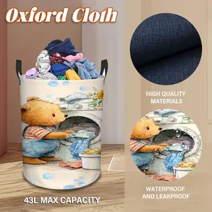 Home Kitchen Storage Basket Cute Teddy Bear Doing Laundry Foldable Laundry Basket Space Saving Wardrobe Storage Basket Convenient Handle Suitable For Bathroom Laundry Room Bedroom Interesting Home Decor
