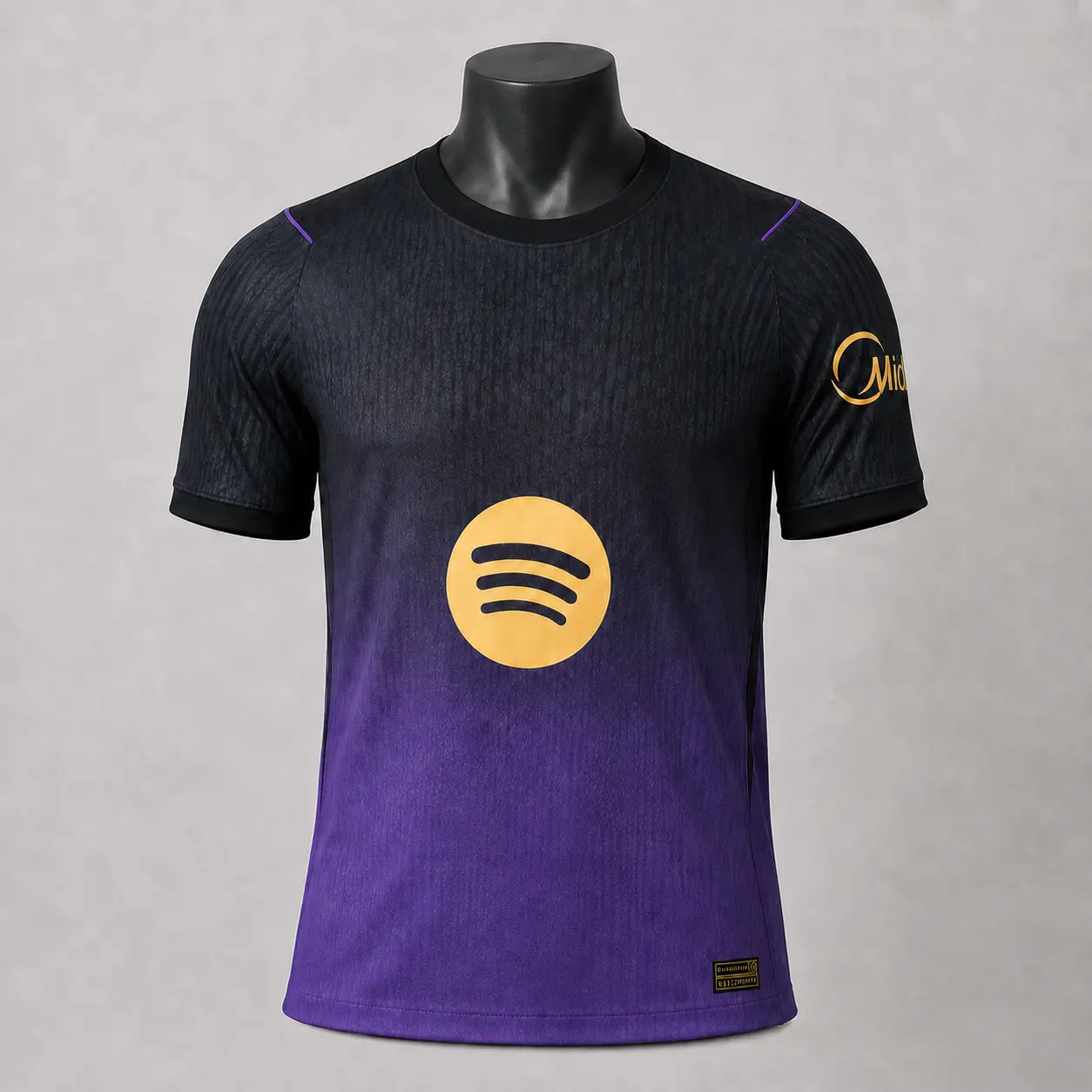 [Full Print Logo] - Unisex Black Purple Gradient Soccer Jersey, Short Sleeve Crew Neck Athletic Shirt, Lightweight Sports Fan Top