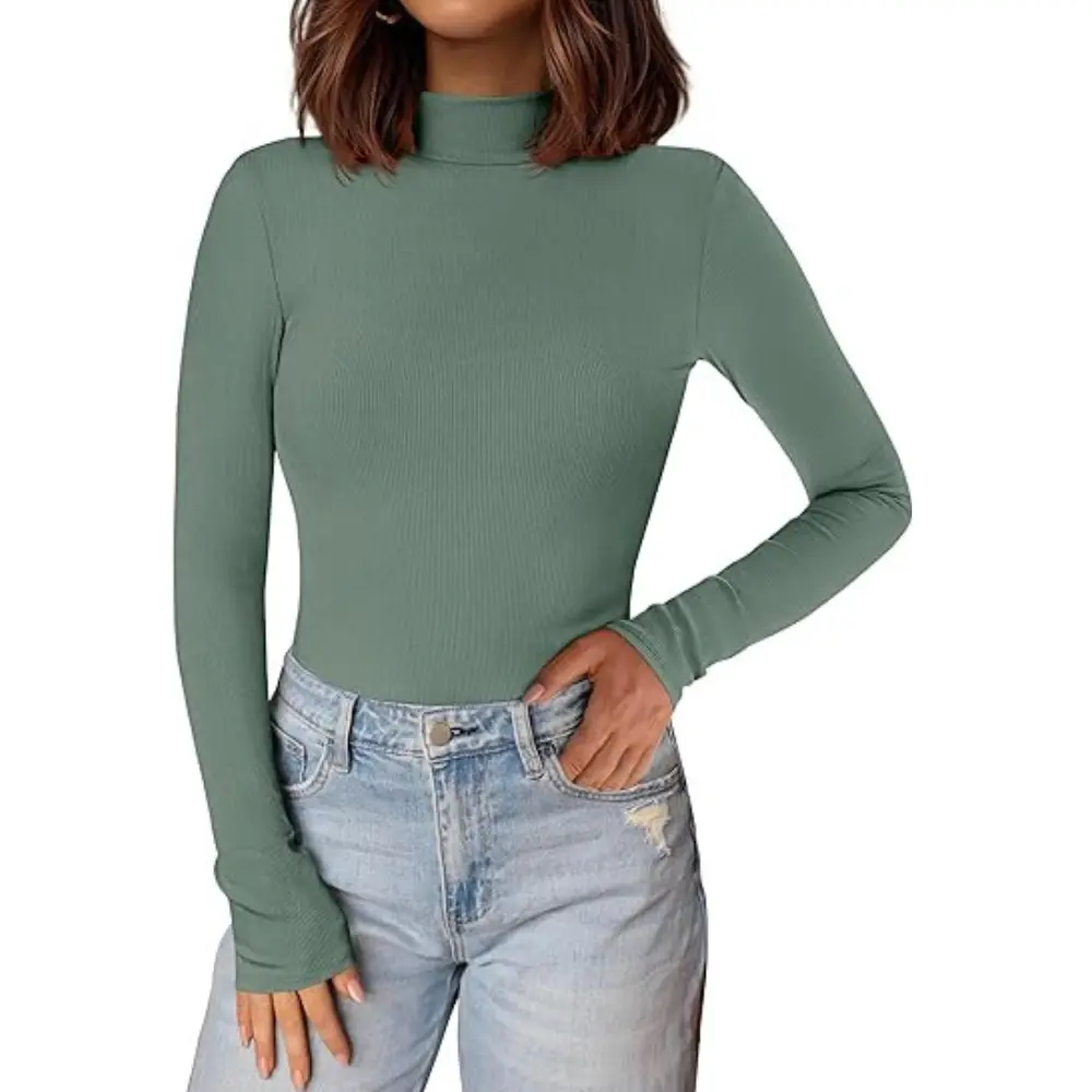 PRETTYGARDEN Women's Turtleneck Long Sleeve Shirts Fall Basic Tees Ribbed Fitted Tops Thermal Layering Knit Top Clothes