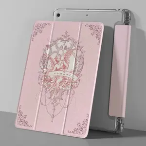 Pink angel pattern, with adjustable bracket and pen slot, foldable non-slip TPU protective case, suitable for iPad mini, iPad Air, iPad Pro/iPad 10th generation, 11th generation and other series iPad protective cases